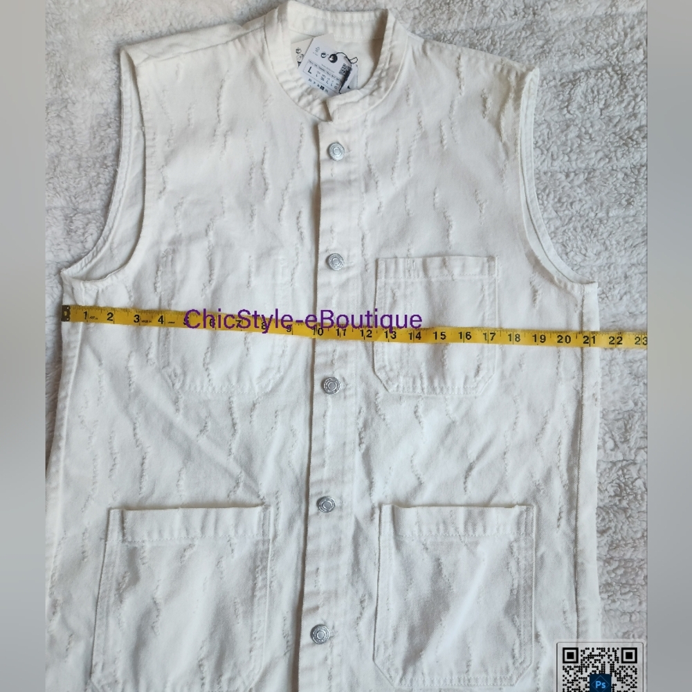 Zara co-ord set Textured Pocket Vest SZ L+ textured distressed pants 8 Ecru nwt - Picture 6 of 16